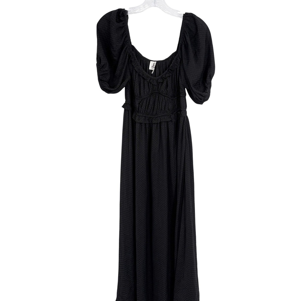 Anthropologie DRA Lola Peasant Dress Black Swiss Dot Midi Puff Sleeve Small - Picture 3 of 10